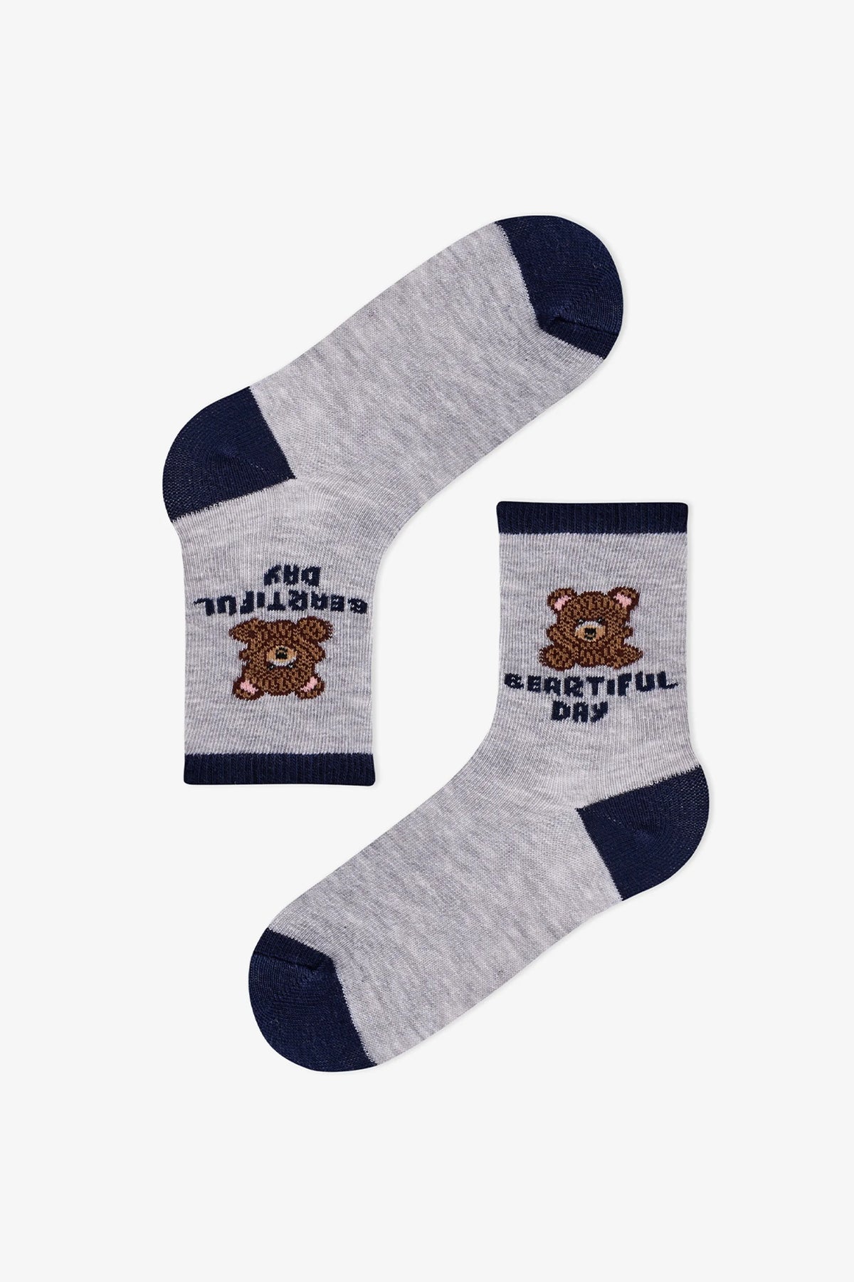 Erkek Çocuk Koyu Mavi Navy Teddy Ayı Desenli Pamuklu 4 Çift Soket Çorap