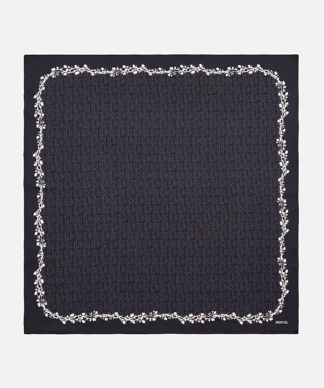 Antrasit %100 Ipek Çiçek Baskılı Monogram Eşarp I00000082042036 | Ipekyol