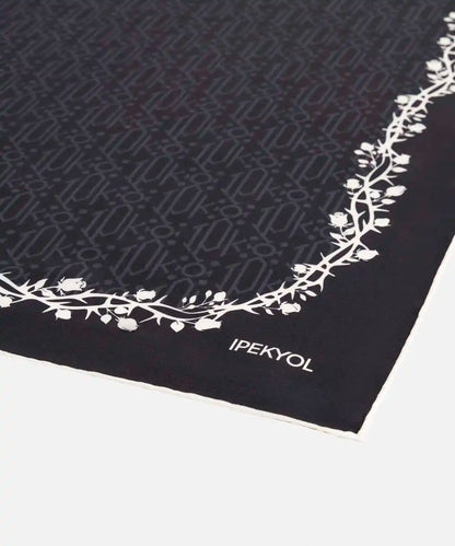 Antrasit %100 Ipek Çiçek Baskılı Monogram Eşarp I00000082042036 | Ipekyol