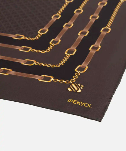 Kahverengi %100 Ipek Görsel Baskılı Monogram Eşarp I00000082045074 | Ipekyol