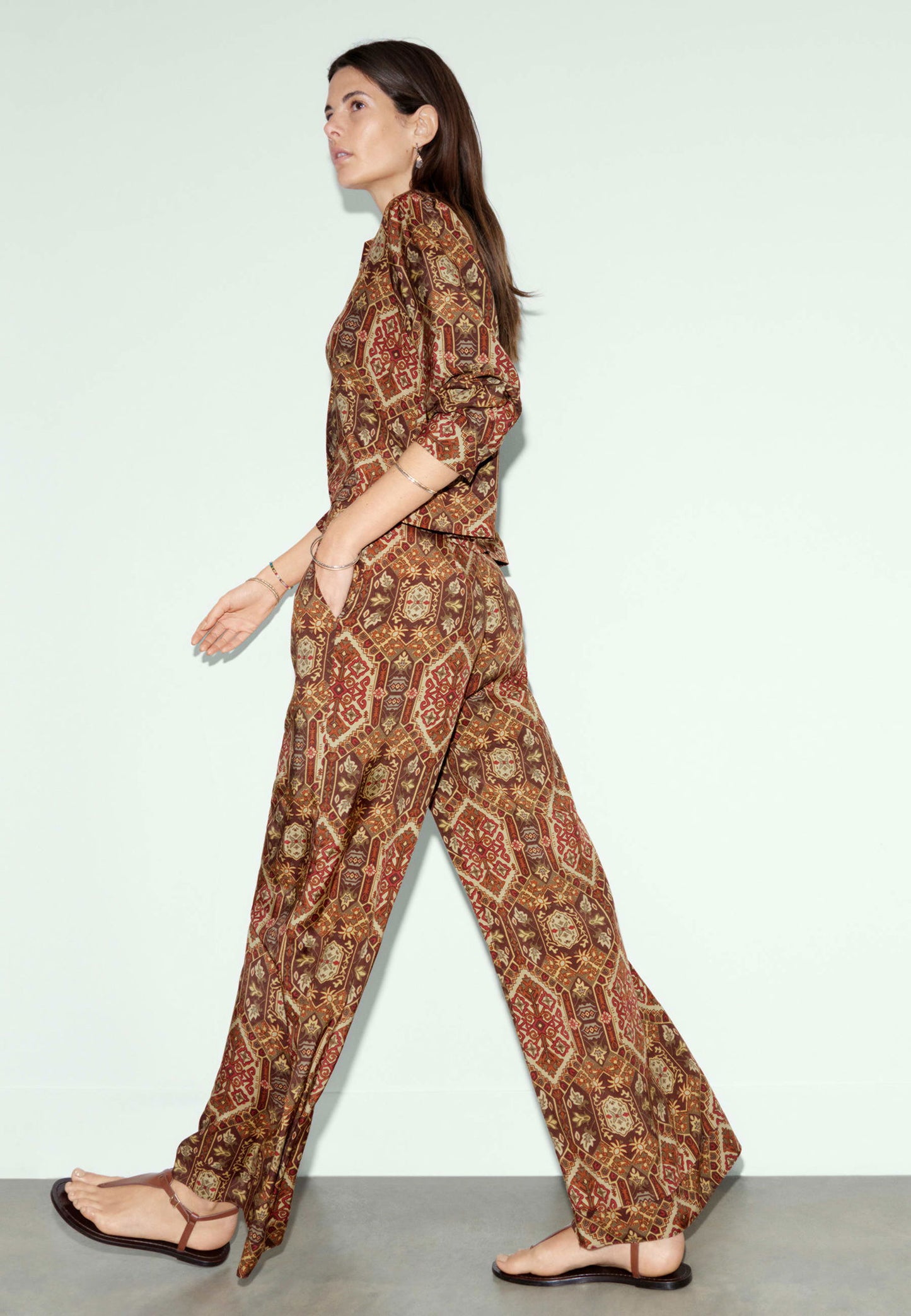 Desenli Wide Leg Pantolon