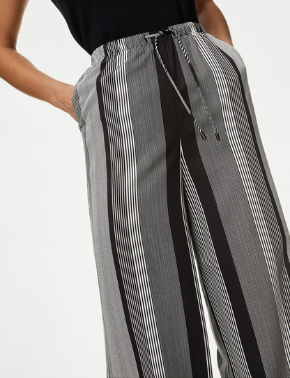 Yüksek Bel Desenli Wide Leg Pantolon