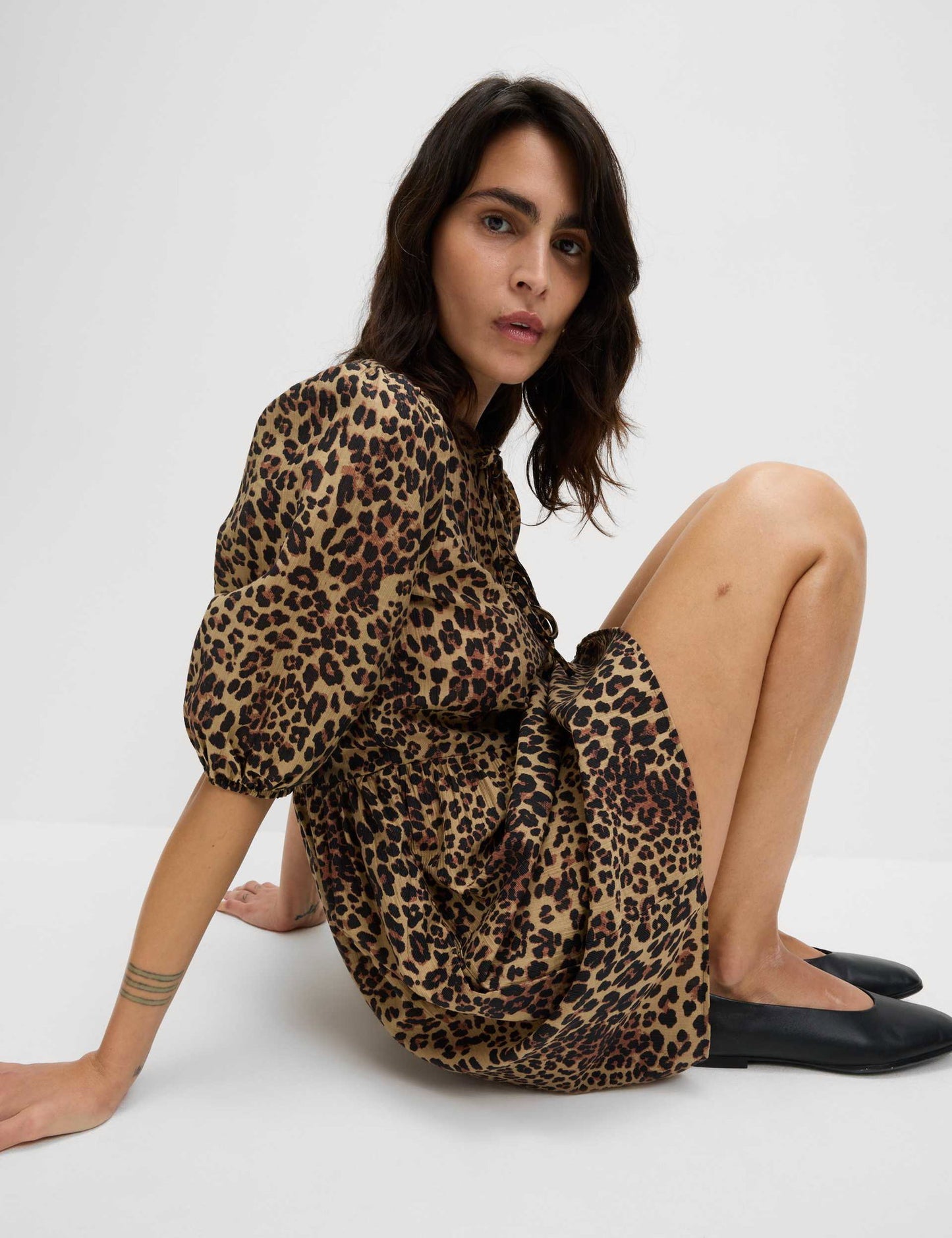 Leopar Desenli Mini Elbise
