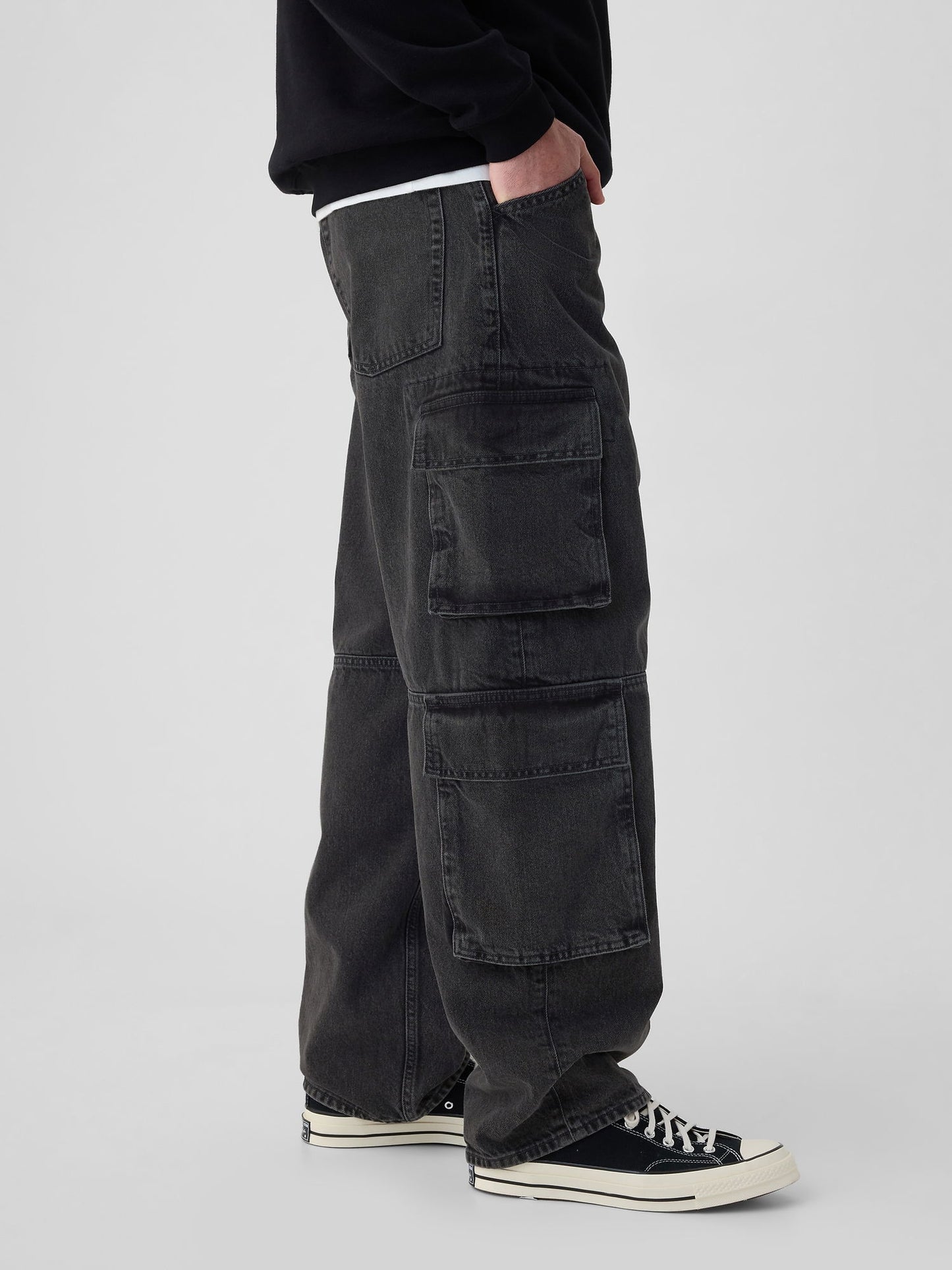 Siyah Double Kargo Baggy Jean Pantolon