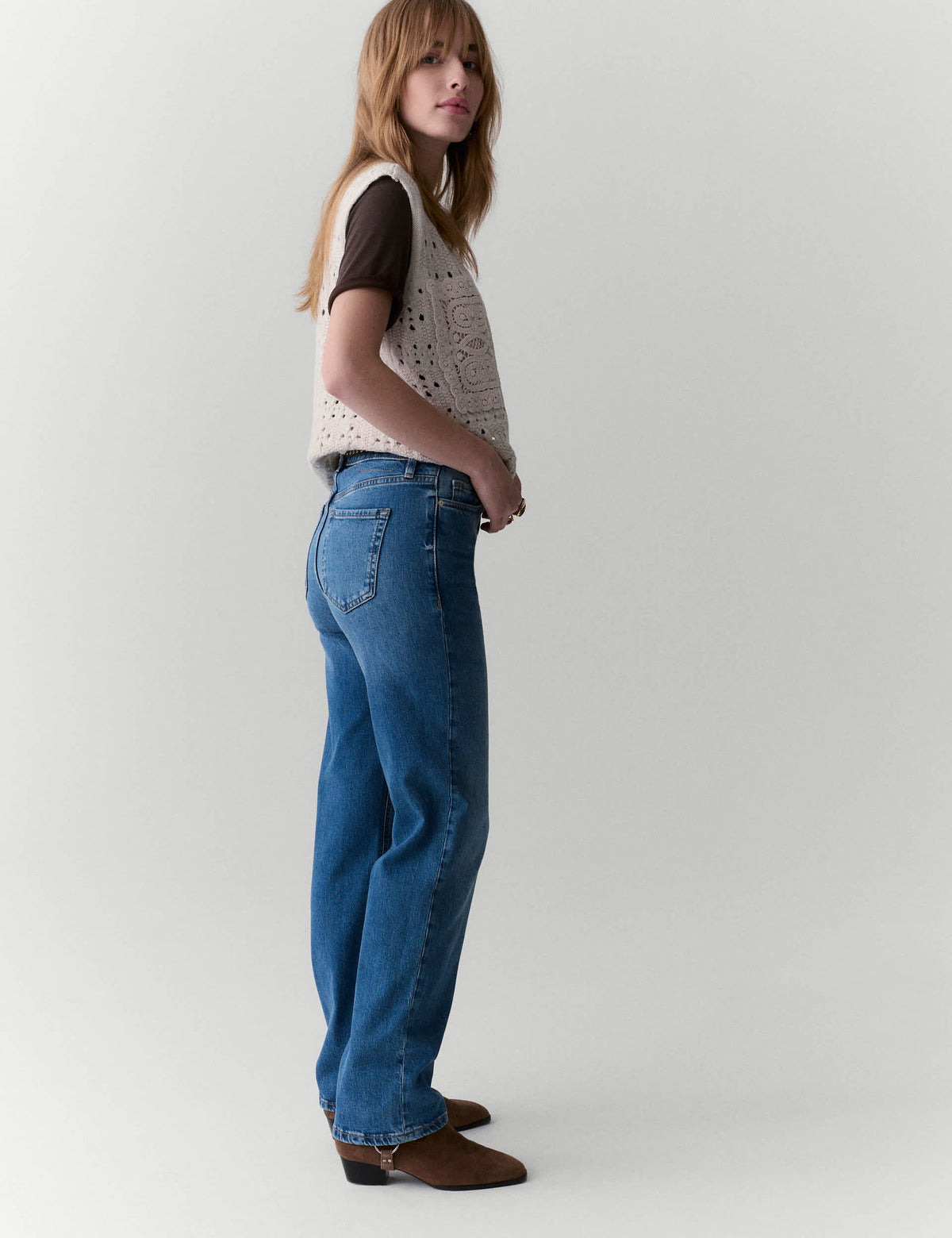 Mid Rise Düz Kesim Grazer Jean Pantolon