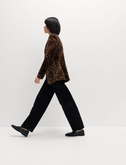 Kadife Leopar Desenli Tek Düğmeli Blazer Ceket