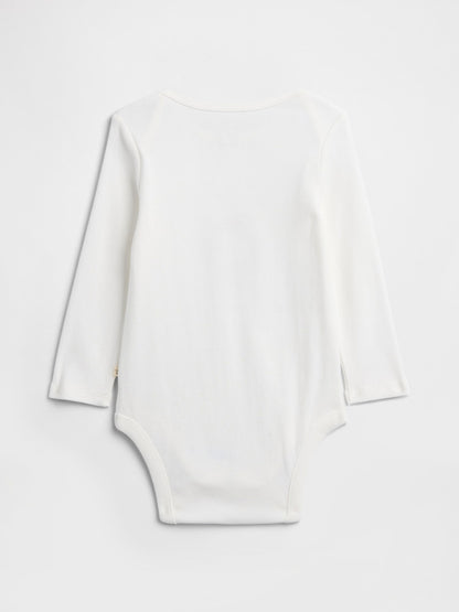Beyaz Grafik Desenli Bodysuit
