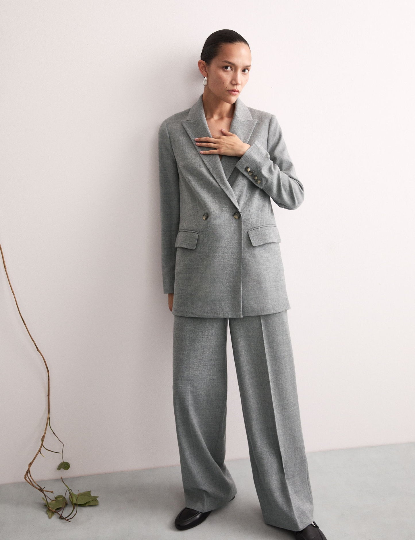 Yün Karışımlı Rahat Kruvaze Blazer Ceket