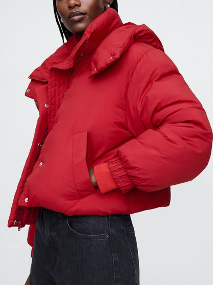 Kırmızı Crop Puffer Mont