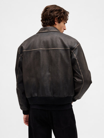 Siyah Recycled Vegan Deri Bomber Ceket