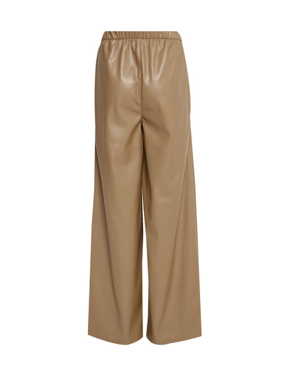 Deri Görünümlü Wide Leg Pantolon