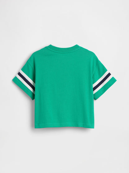 Yeşil Oversized Brannan Bear Varsity Grafik Logo T-shirt