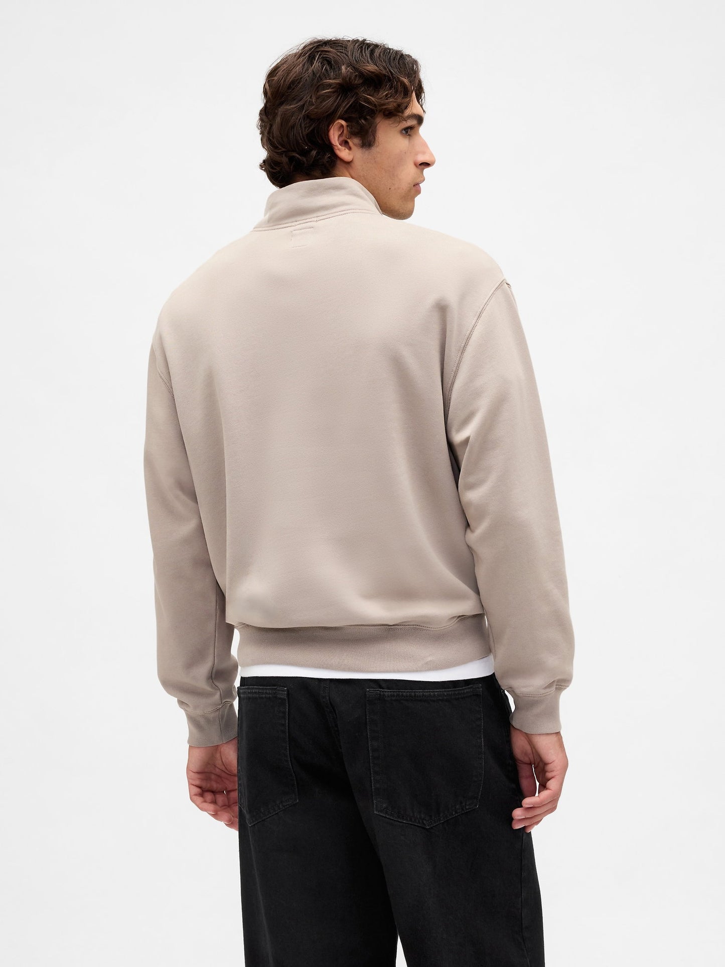 Krem Heavyweight Oversized Logo Yarım Fermuarlı Pullover