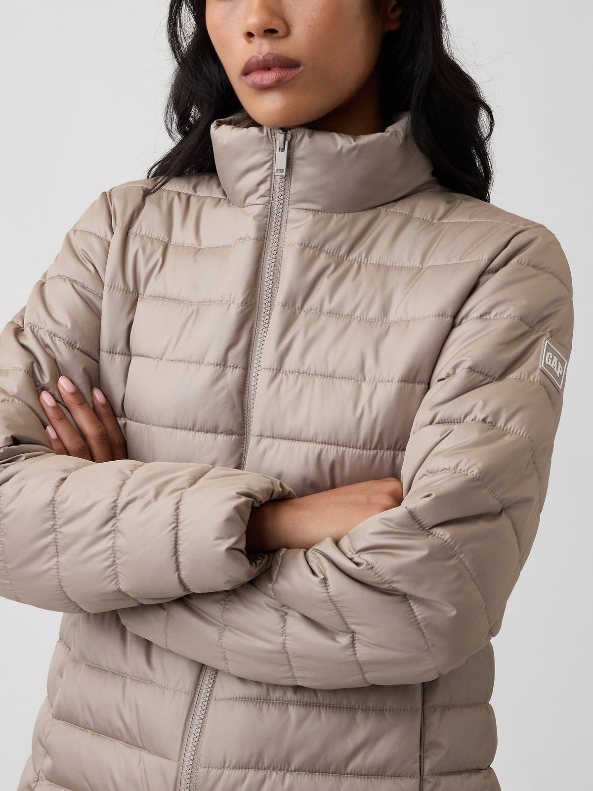 Bej Relaxed Puffer Şişme Mont