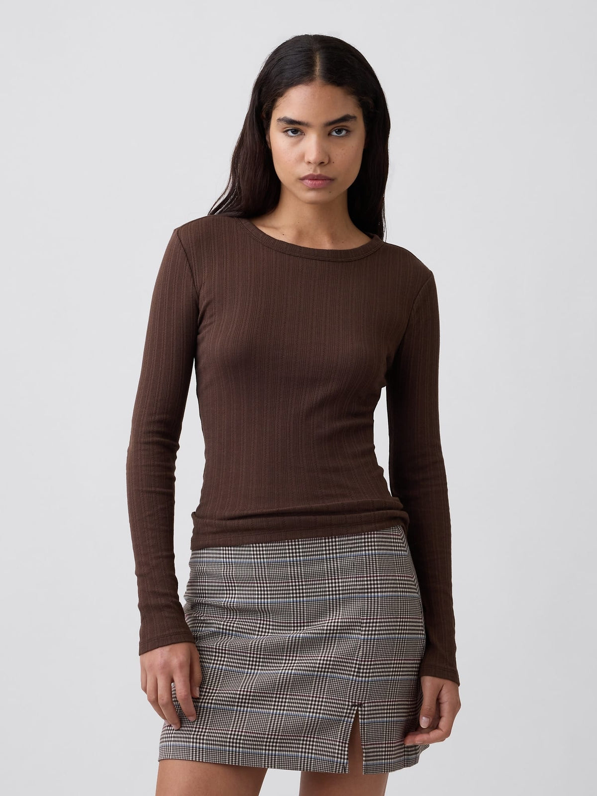 Kahverengi Essential Fitilli Pointelle T-shirt