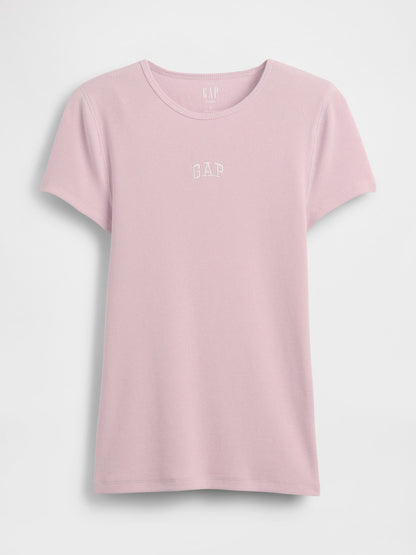 Açık Pembe Modern Fitilli Gap Logo T-shirt