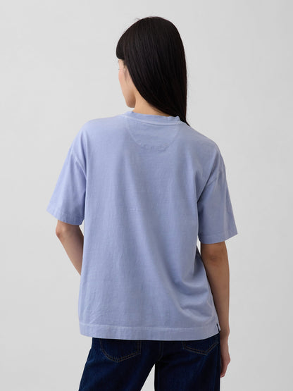 Açık Mavi Organik Pamuk Vintagesoft Athletic Logo Tunik T-shirt