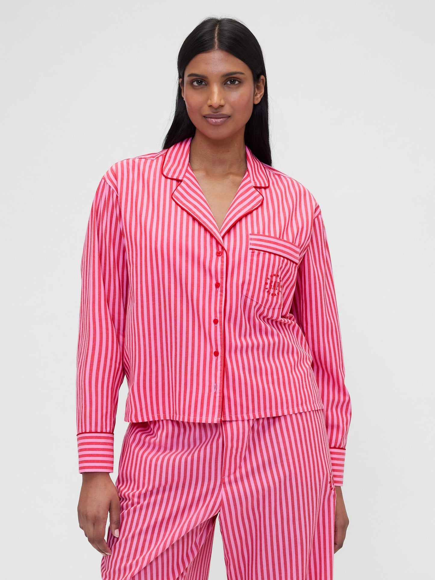 Kırmızı Gap × Summer Fridays Relaxed Poplin Çizgili Pijama Üstü