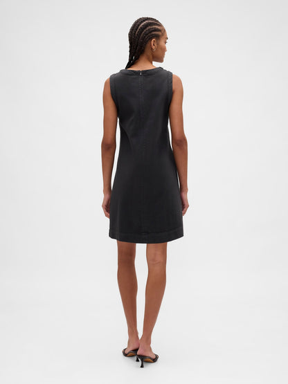 Siyah Jewel-neck Mini Shift Elbise