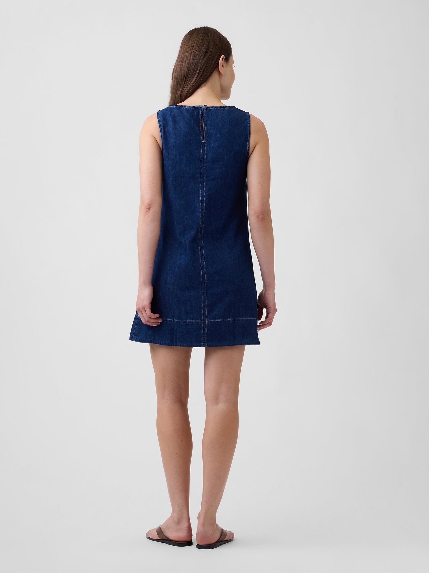 Koyu Mavi Denim Apron Mini Elbise