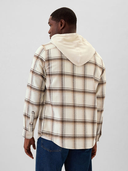 Kırık Beyaz Hoodie Standard Fit Flannel Gömlek