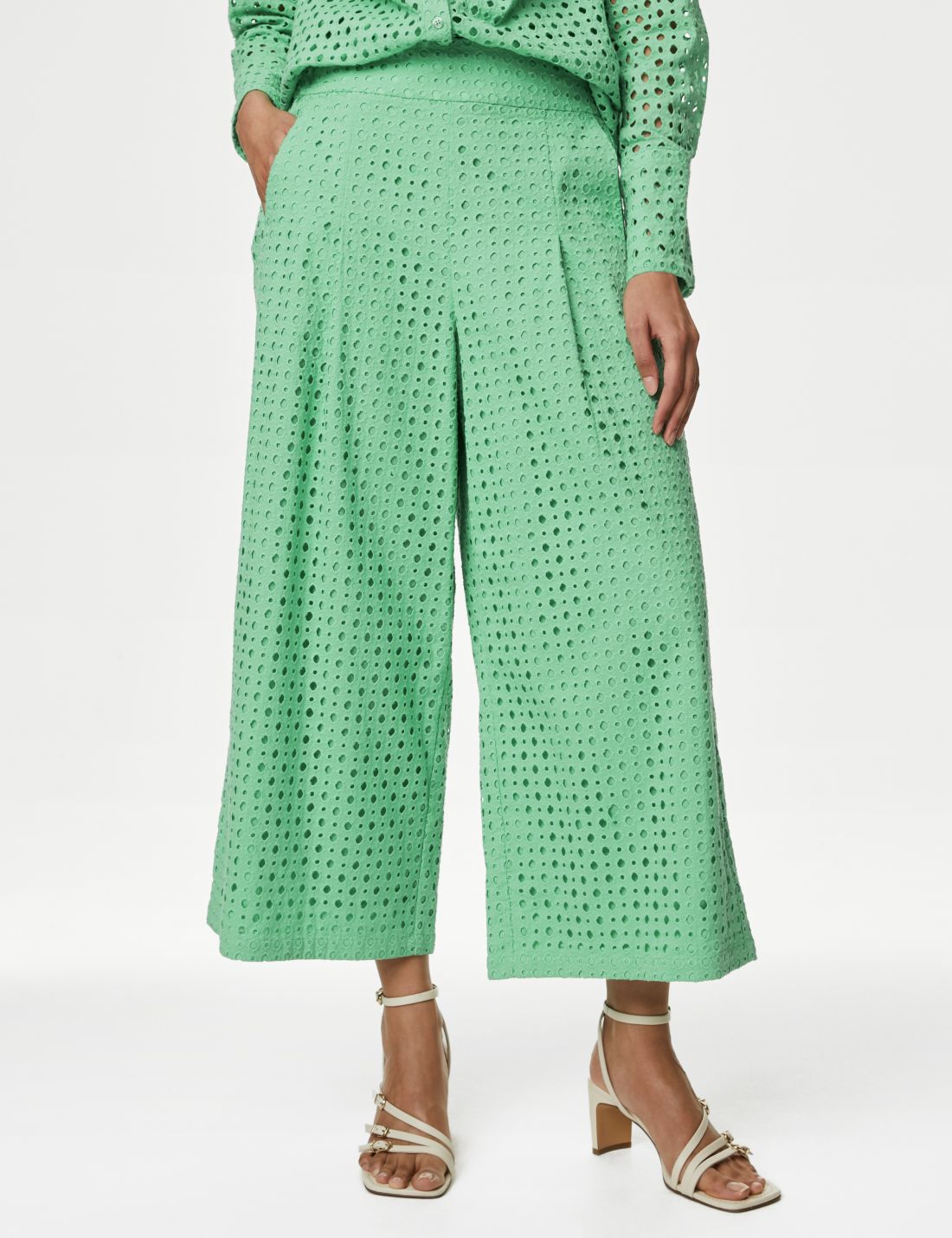 Saf Pamuklu Wide Leg Kapri Pantolon