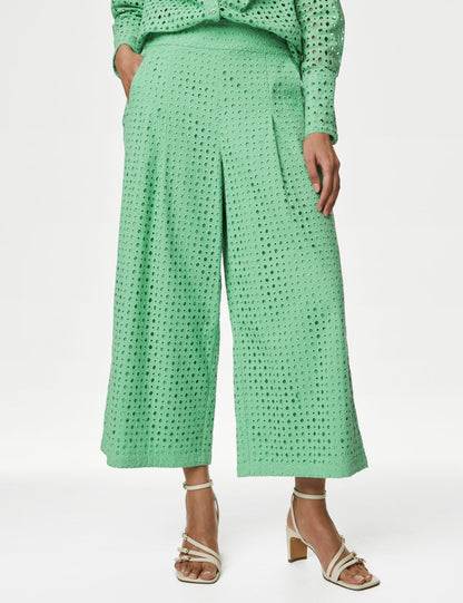 Saf Pamuklu Wide Leg Kapri Pantolon