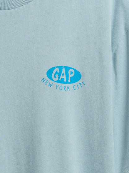 Açık Mavi Everyday Soft Relaxed Grafik Baskılı T-shirt