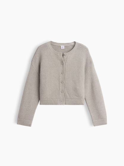 Açık Gri %100 Pamuk Oversized Boxy Triko Hırka