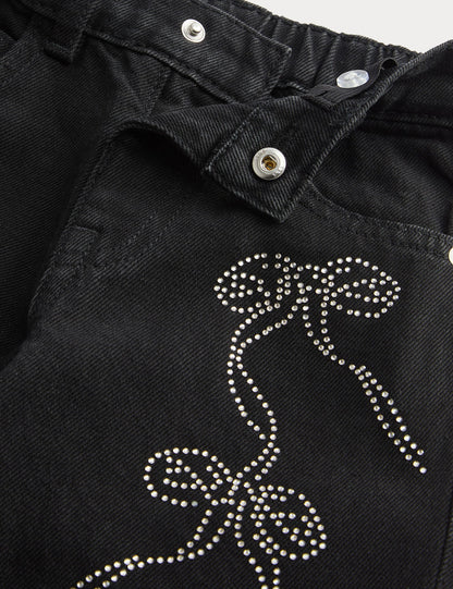 Pamuklu Denim Fiyonk Taş Detaylı Jean (2-8 Yaş)