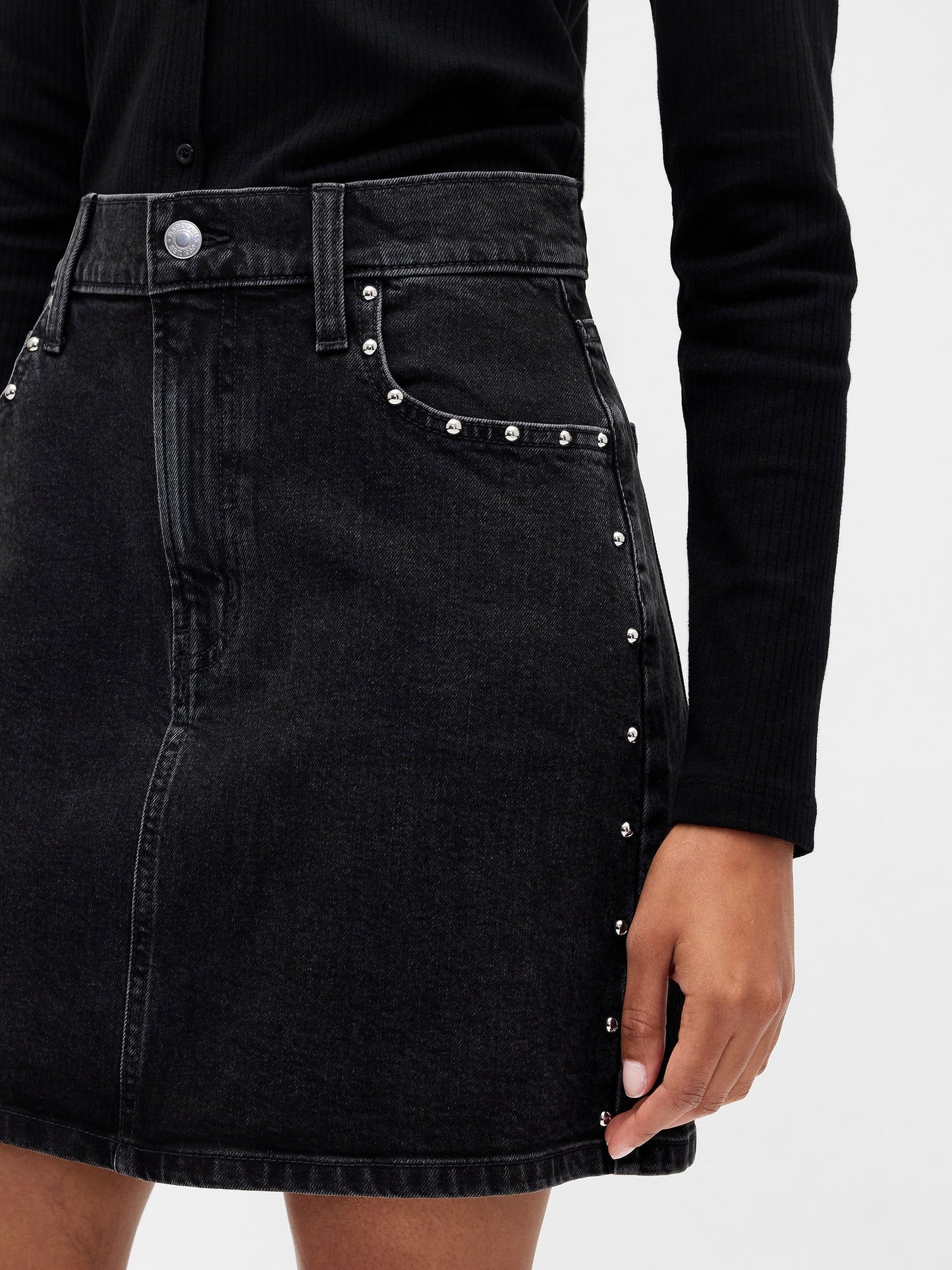 Siyah High Rise Denim Mini Etek