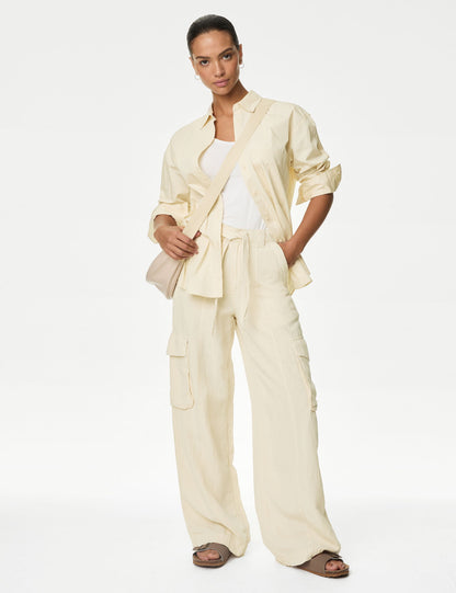 Wide Leg Keten Kargo Pantolon