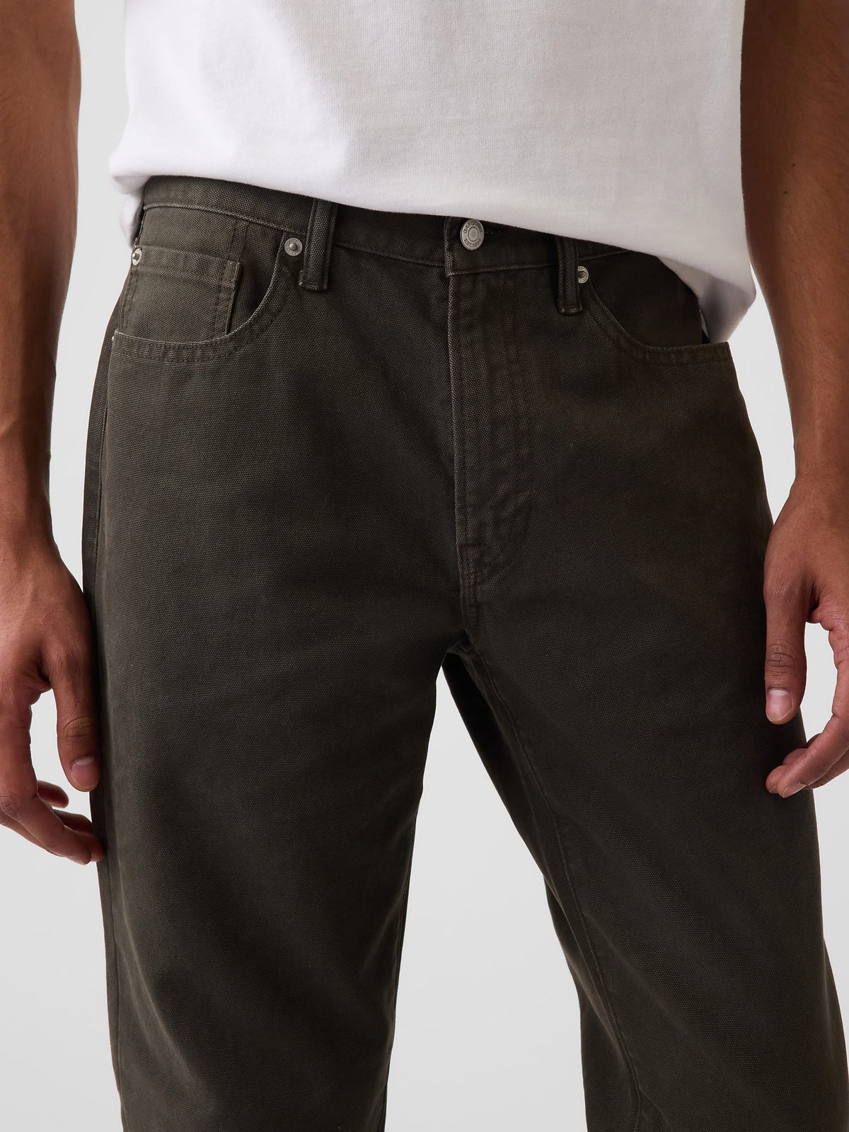 Koyu Yeşil Kanvas Relaxed Straight Jean Pantolon
