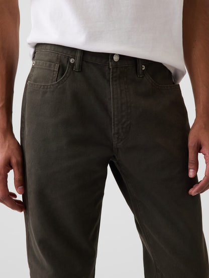 Koyu Yeşil Kanvas Relaxed Straight Jean Pantolon