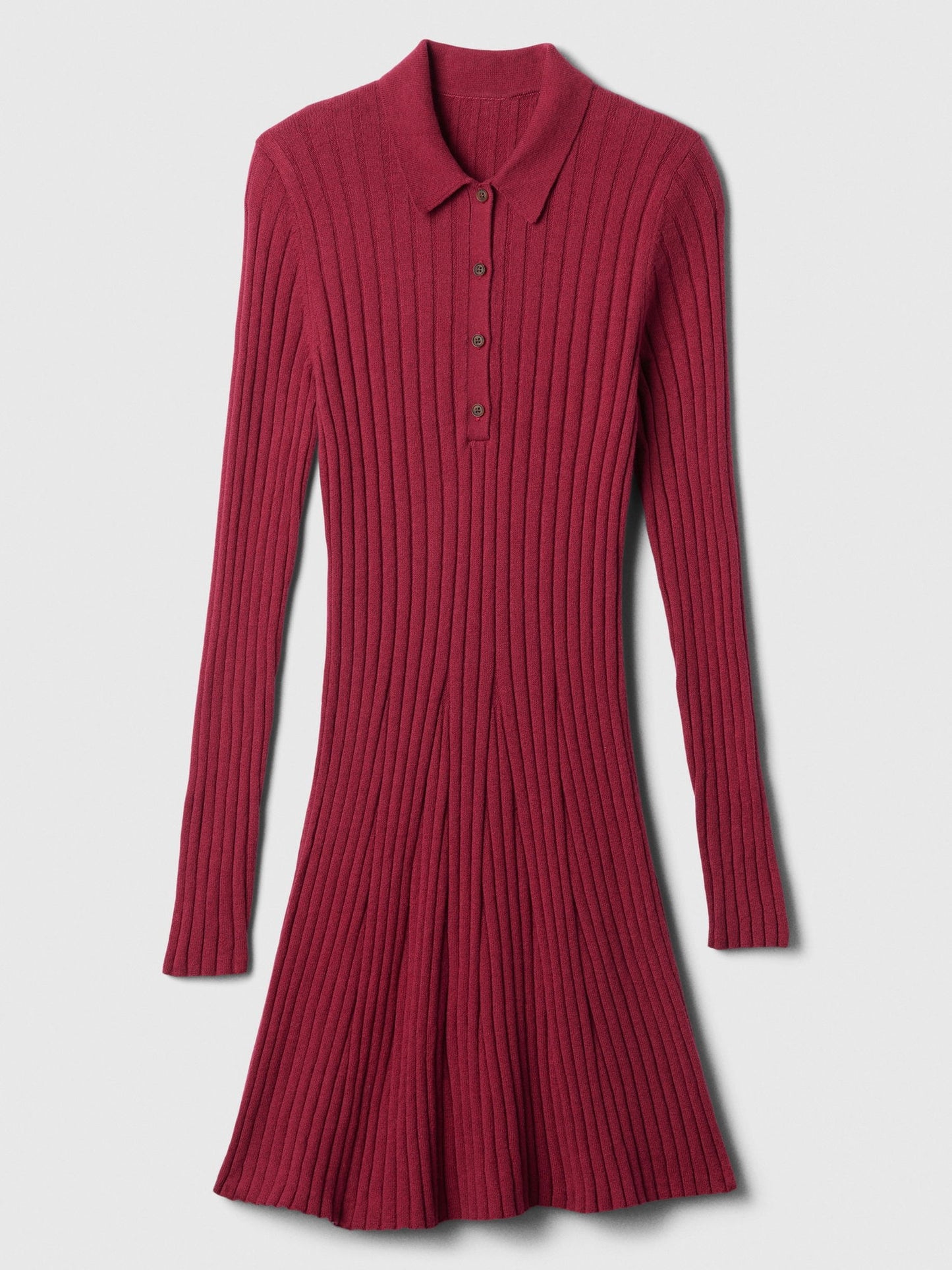 Bordo Polo Yaka Triko Mini Elbise
