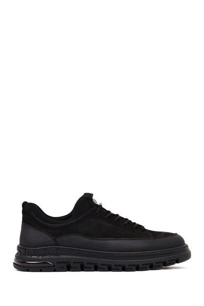 Erkek Siyah Bağcıklı Nubuk Deri Sneaker