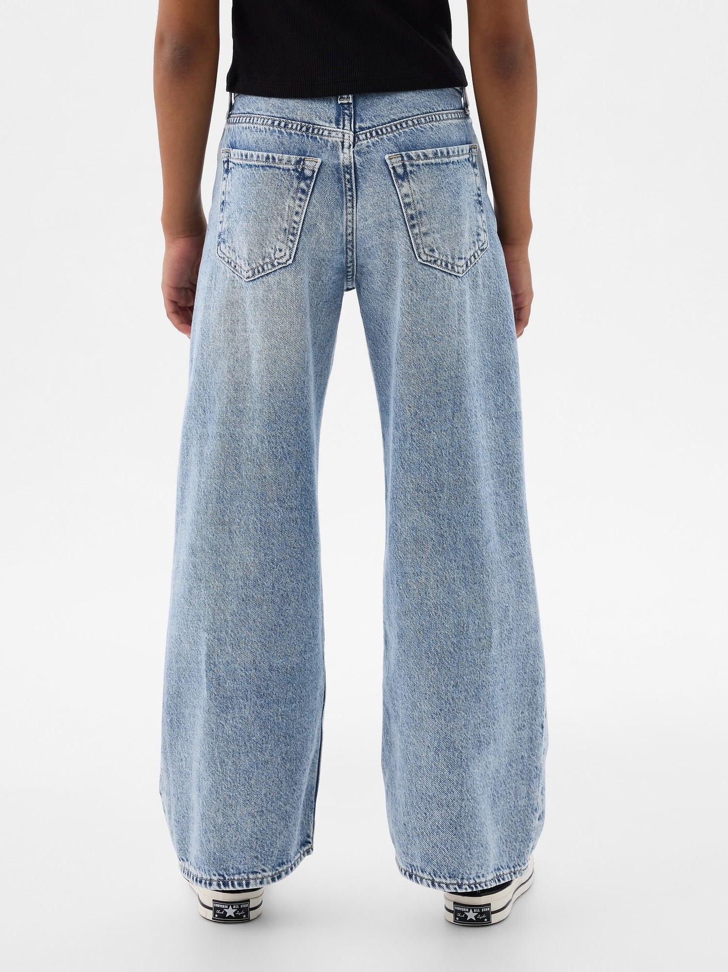 Açık Mavi Low Rise Stride Wide-leg Jean Pantolon