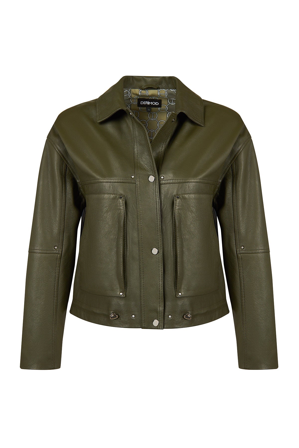 Madlen Kadın Yeşil Oversize Deri Ceket