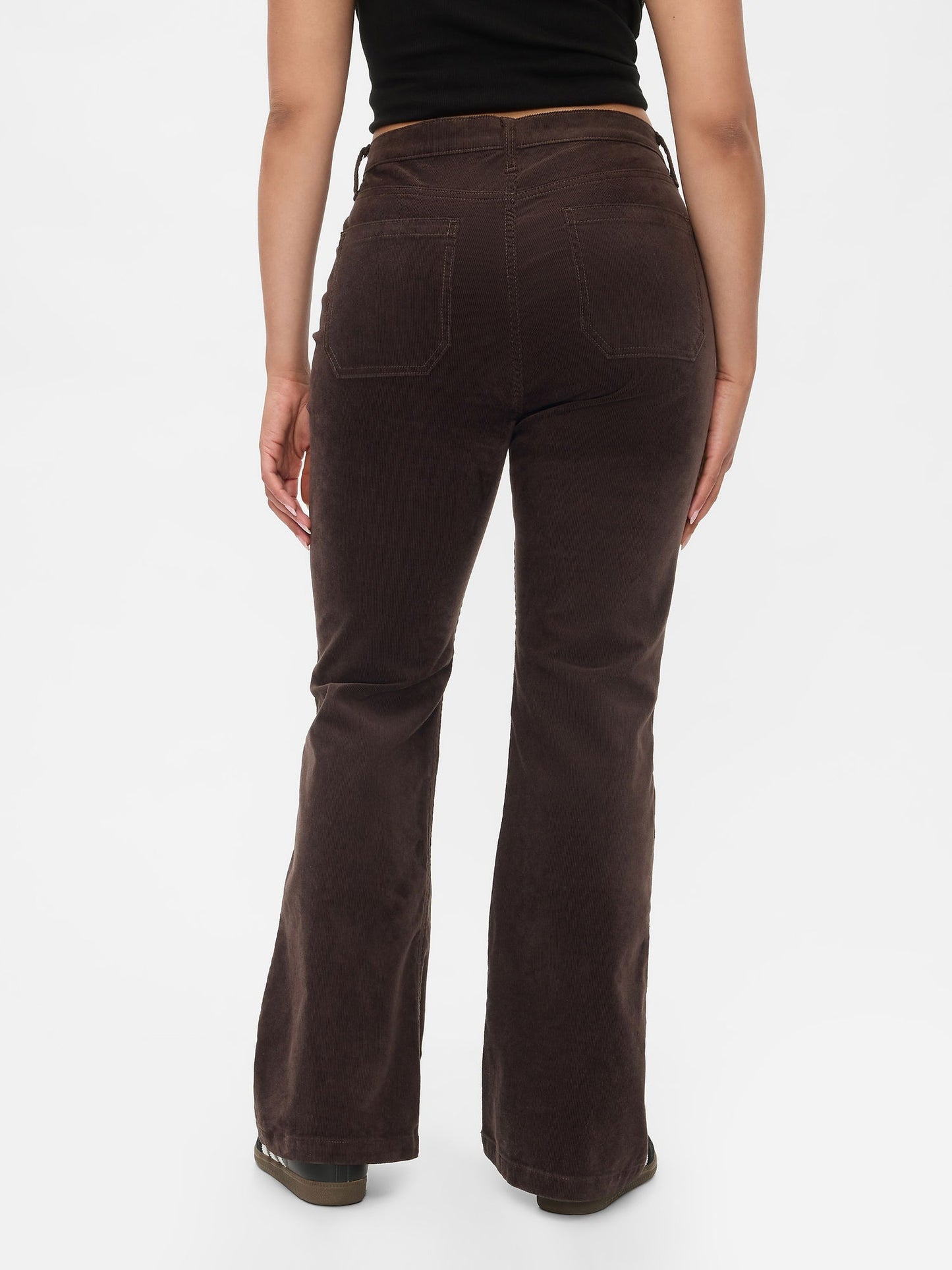 Kahverengi High Rise Kadife '70s Flare Jean Pantolon