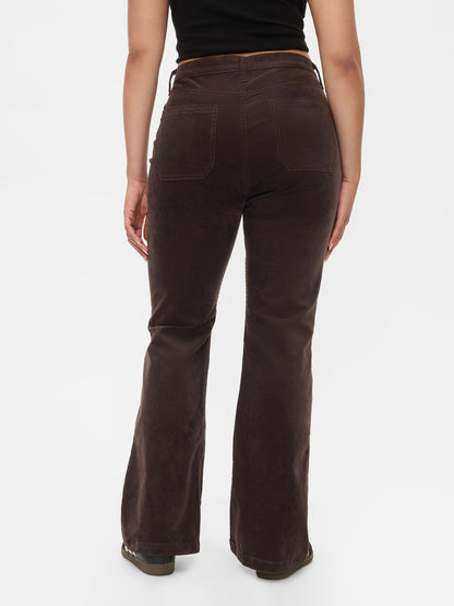 Kahverengi High Rise Kadife '70s Flare Jean Pantolon