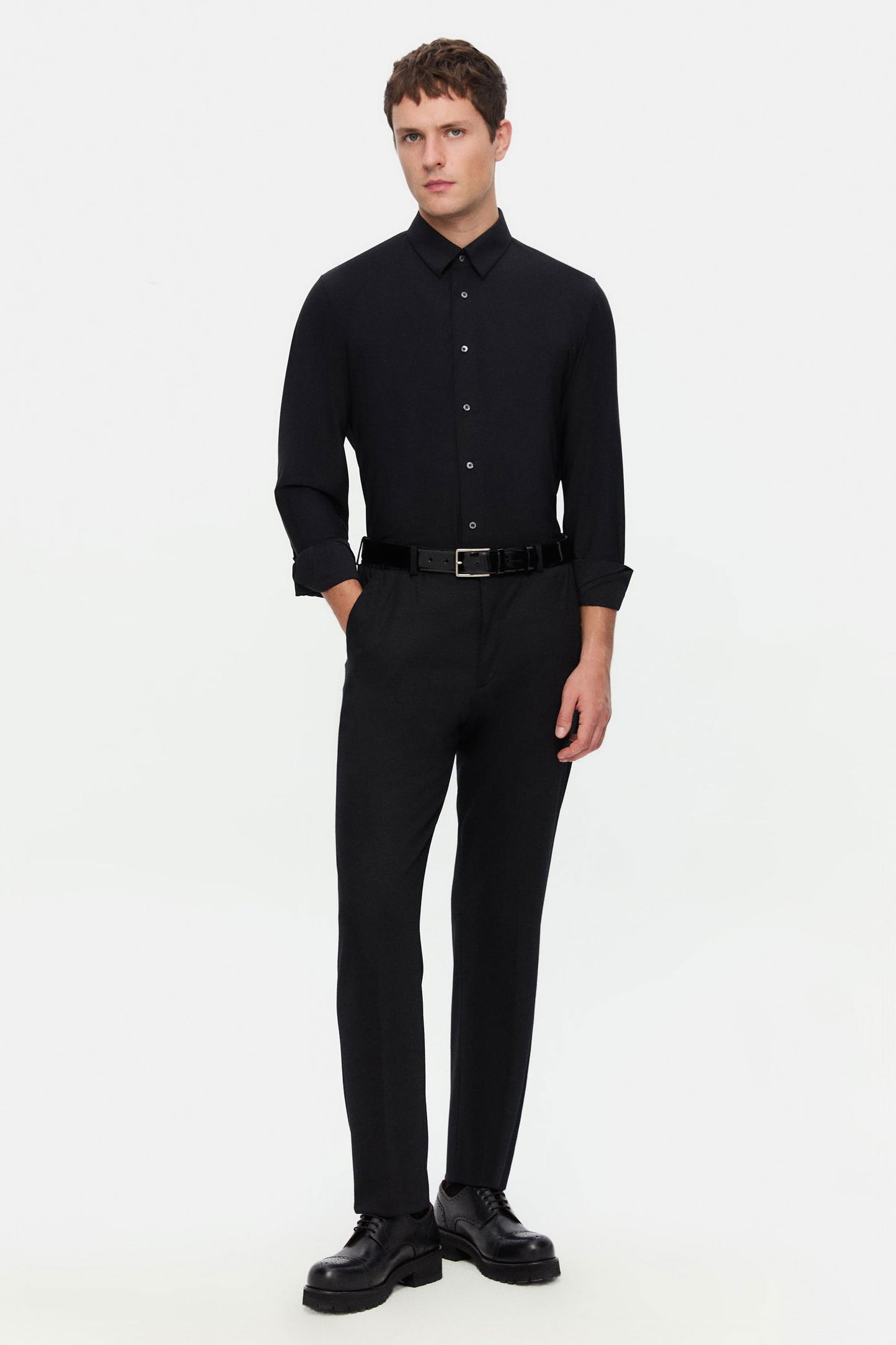 Damat Slim Fit Siyah Düz Gömlek