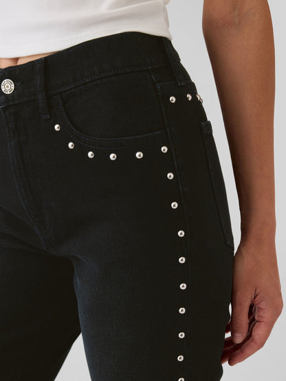 Siyah High Rise Studded '90s Straight Jean Pantolon