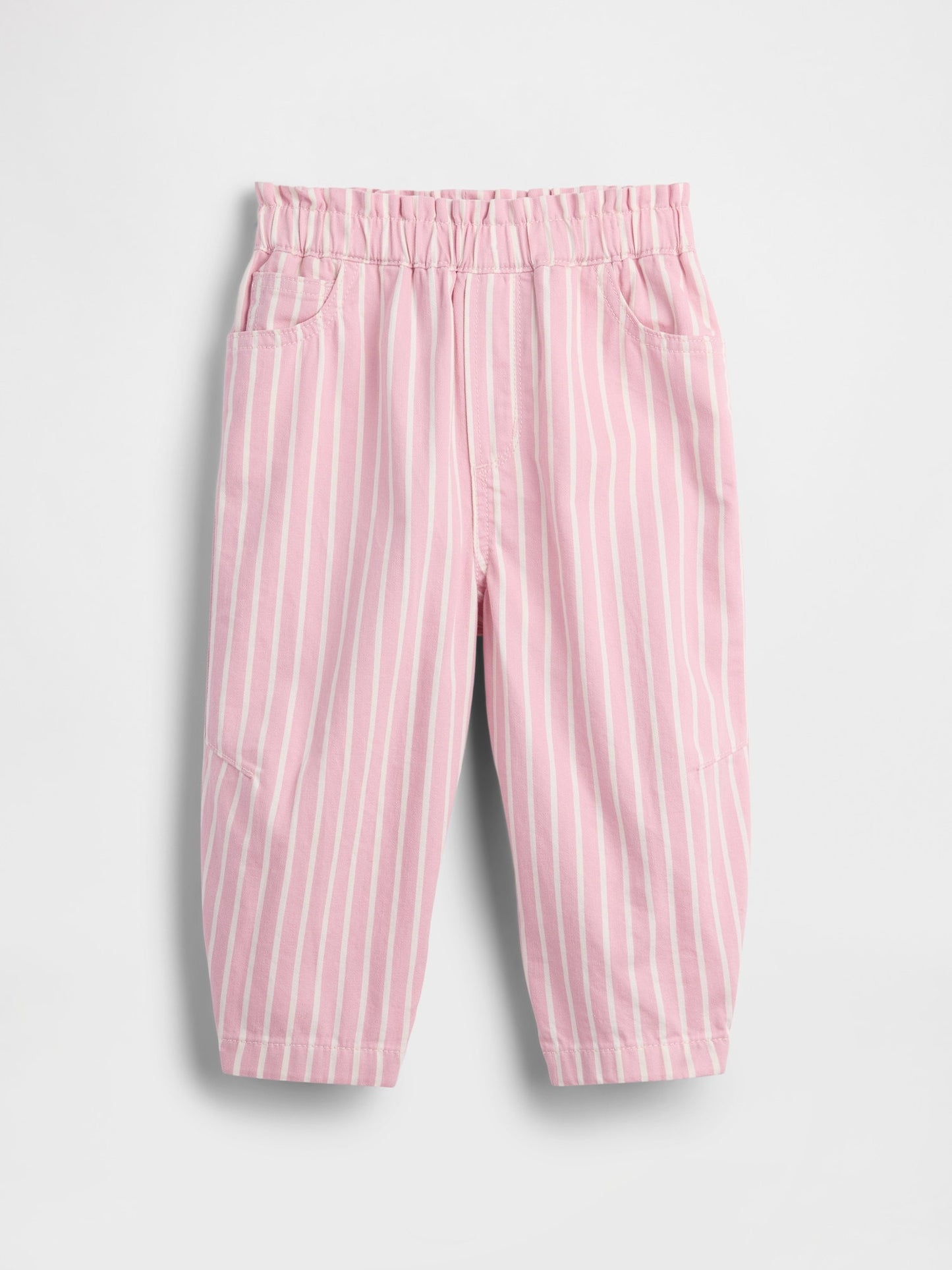 Pembe Pull-on Çizgili Barrel Jean Pantolon
