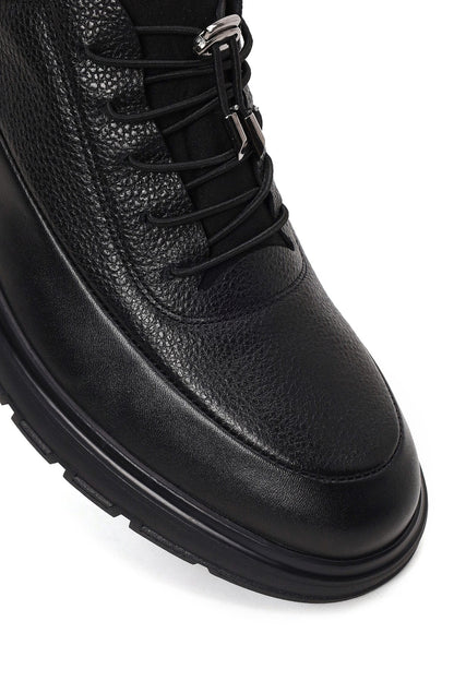 Erkek Siyah Bağcıklı Deri Casual Sneaker