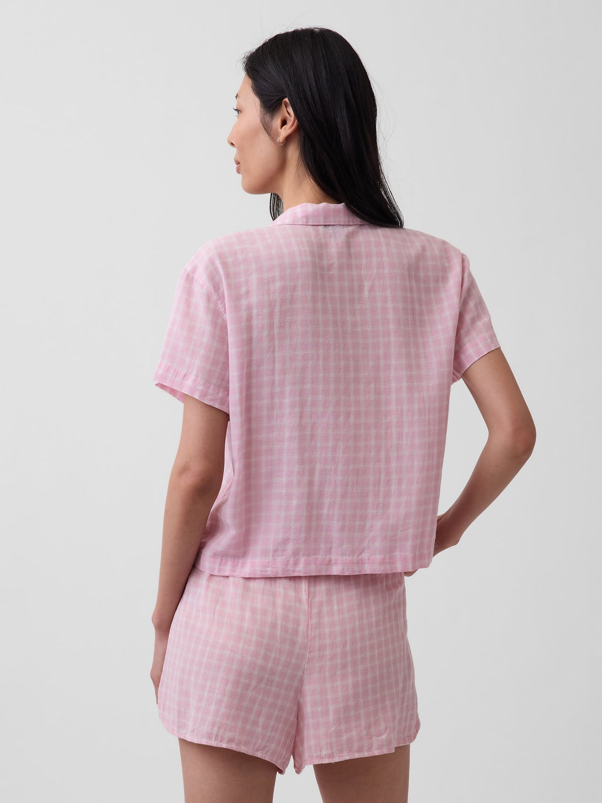 Pembe Crinkle Gauze Oversized Pijama Üstü