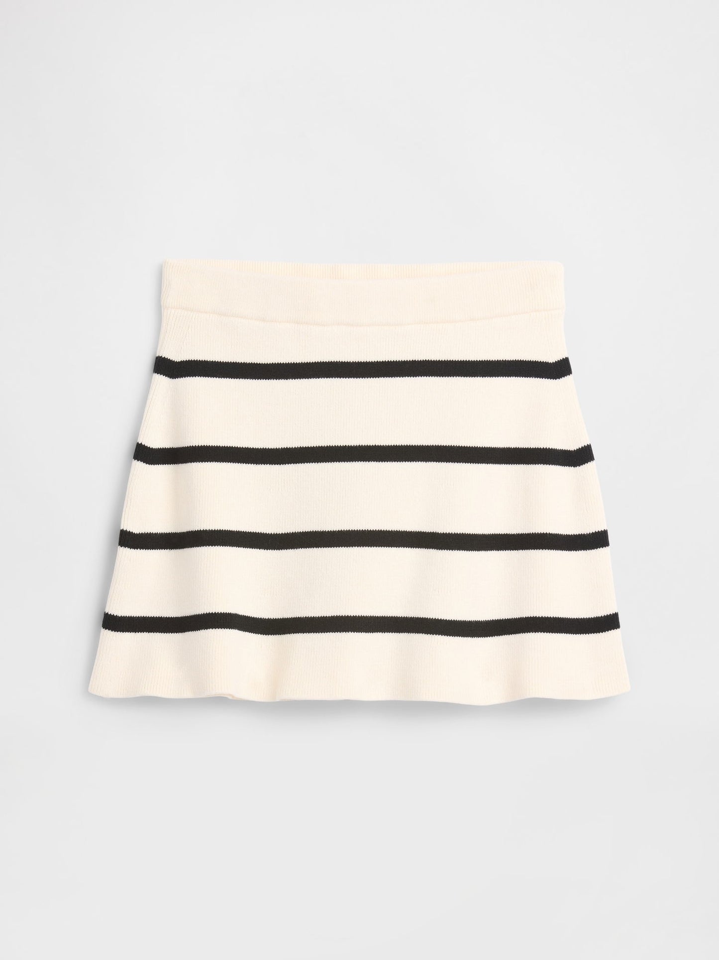 Beyaz Pull-on Stripe Triko Etek