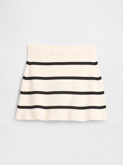 Beyaz Pull-on Stripe Triko Etek