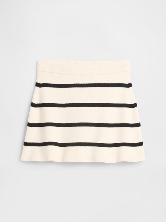 Beyaz Pull-on Stripe Triko Etek