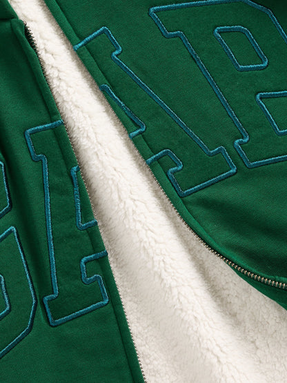 Koyu Yeşil Relaxed Gap Logo Sherpa-astarlı Fermuarlı Sweatshirt