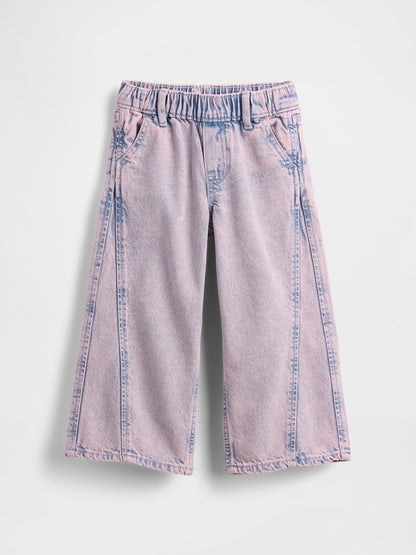 Açık Pembe Pull-on Baggy Wide-leg Jean Pantolon